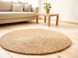 Przytulny salon w stylu boho z naturalnymi materiałami, roślinami i ciepłymi barwami, tworzący swobodną, relaksującą atmosferę.